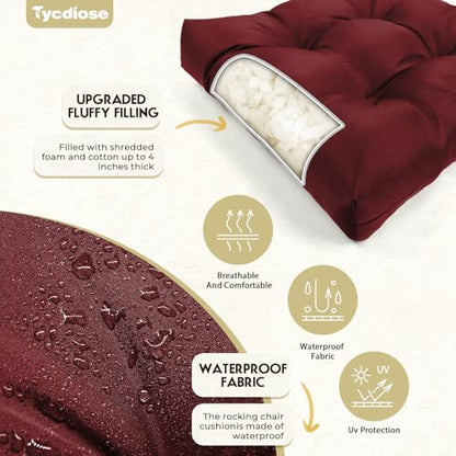 All Weather Waterproof Wicker Chair Cushions of 3 Pieces, Outdoor Wicker Chair Cushion for Patio Furniture Loveseat Settee Bench, 1 Loveseat and 2 U-Shaped Thickened Cushions, Red - color: Red