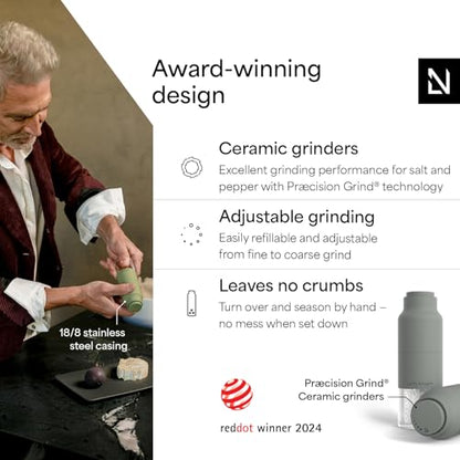 LARS NYSØM Salt and Pepper Grinder Set, Stainless Steel Manual Salt and Pepper Mills, Adjustable Ceramic Grinder, Design Spice Shakers (Ash Gray) - color: Ash Gray
