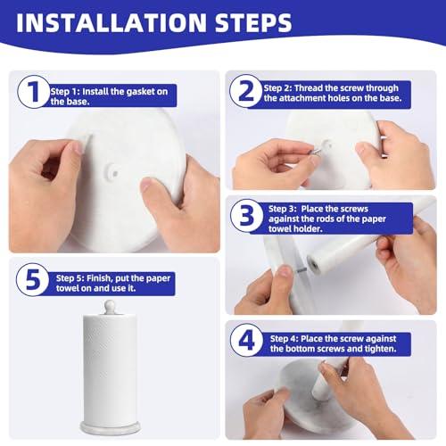 Natural Marble Paper Towel Holder for Kitchen Countertop - 2.6 lbs (1.2kg) Heavy Duty Weighted Base for One-Handed Tearing - Fits Jumbo Rolls - Elegant Modern Design with Ball Top - White & Grey - color: White & Grey