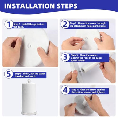 Natural Marble Paper Towel Holder for Kitchen Countertop - 2.6 lbs (1.2kg) Heavy Duty Weighted Base for One-Handed Tearing - Fits Jumbo Rolls - Elegant Modern Design with Ball Top - White & Grey - color: White & Grey