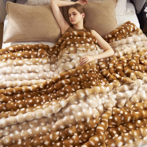 Cozy Bliss Deer Print Faux Fur Throw for Couch, Fuzzy Soft Plush Thick Bubble Blanket for Sofa Bedroom Living Room, 60x80 Inches - color: Deer, size: Twin(60" x 80")