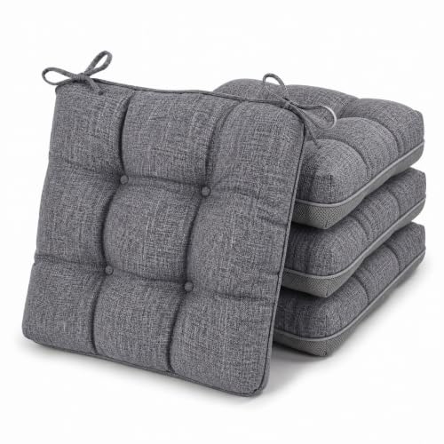 Chair Cushions for Dining Chairs Set of 4, 15.5" x 15.5" x 3.5" Kitchen Chair Cushions with Ties, Upgraded Silicone Non-Slip Bottom, Premium Shredded Memory Foam Chair Pads, Grey - color: Dark Grey