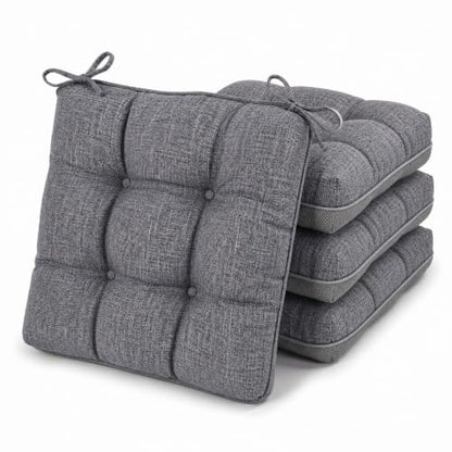 Chair Cushions for Dining Chairs Set of 4, 15.5" x 15.5" x 3.5" Kitchen Chair Cushions with Ties, Upgraded Silicone Non-Slip Bottom, Premium Shredded Memory Foam Chair Pads, Grey - color: Dark Grey