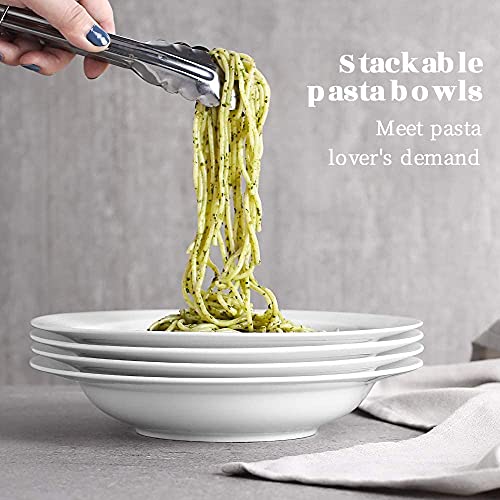 Y YHY Soup Bowls, Pasta Bowls Set of 4, White Salad Bowls and Plates, 20 Ounces Porcelain Wide Rim Bowls, Microwave and Dishwasher Safe, Christmas Gift | Porcelain, 1.75-Inch Deep, Stackable, Microwave, Oven and Dishwasher Safe, for Pasta, Soup, Salad, St