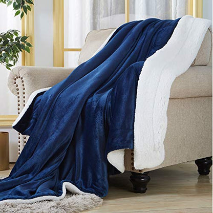 Sherpa Fleece Throw Blanket, Navy Blue, 50x60 inches | Double-Sided Super Soft Luxurious Plush Blanket Throw Size - color: Navy Blue, size: 50"×60"