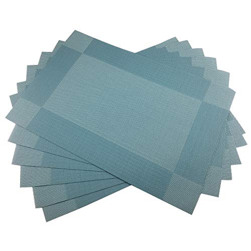 Vinyl Blue Placemats Heat Resistant Dining Table Mats Non-Slip Washable Place Mats Set of 6 （Blue） - color: Blue