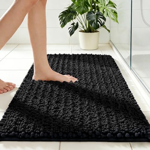 Disolla Black Bath Mat 24x36 Inch - Luxury Chenille Bathroom Rug, Extra Soft Shaggy Plush Absorbent Mat, Non-Slip Washable Rug for Bathtub, Shower and Bedside - color: Black, size: 2' x 3' (24''x36'' Bathroom Rug)