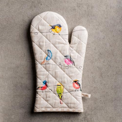 Maison d'Hermine Oven Gloves 100% Cotton Oven Mitt 7" x 13" with Loop Heat Resistant, BBQ, Cooking Gloves, Baking, Grilling, Kitchen, Handling Hot Pans Spring/Summer (Pack of 1, Birdies On Wire) | With Loop Heat Resistant BBQ Cooking Gloves Baking Grillin