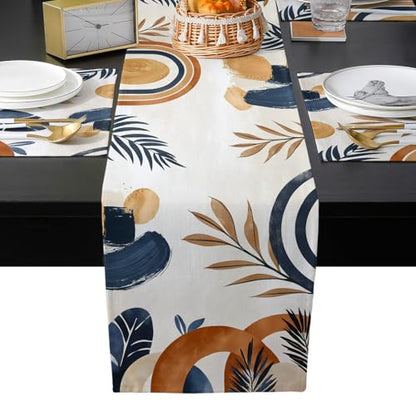 Table Runner and Placemats Set of 4 Bohemian Abstract Leaves Decorative Dining Table Runner with Matching Placemats Modern Art Table Decor for Kitchen Dining Room and Everyday Use 13x70in - size: 13"x70"+4pcs