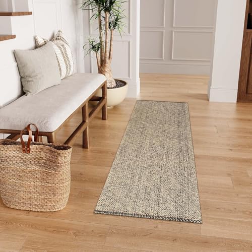 Washable Runner Rug 2x6 Natural Woven Farmhouse Hallway Runner Rug | Reversible Bathroom Runners Rugs, Cotton Low Profile Entryway Rugs, Farmhouse Bedroom Modern Kitchen Runenrs Carpet - color: Natural/Black, size: 2' x 6' (Rectangular)