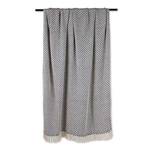 DII Modern Zig Zag Throw Blanket Woven Cotton, Hand-Knotted 2.5" Fringe, 50x60, Nautical Blue - color: Nautical Blue, size: 50x60"