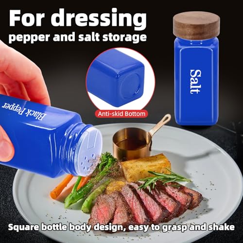 6Pcs 4 oz Square Glass Spice Jars with Label, Empty Spice Containers with Wooden Lids, Square Seasoning Containers and Supplement Set, Small Seasoning Bottles for Salt, Sugar, Pepper (Blue) - color: Blue