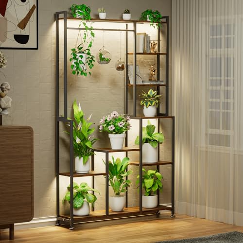 CODACE Plant Stand Indoor with Grow Light - 71 Inches Tall Plant Shelf | 8 Tiered Large Metal Plant Stand, Square Stand Plant Stand Display Shelf for Corner, Living Room, Balcony, Garden