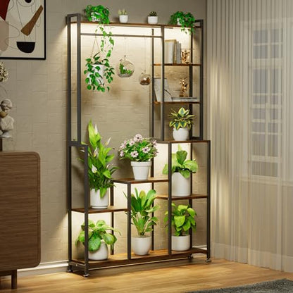 CODACE Plant Stand Indoor with Grow Light - 71 Inches Tall Plant Shelf | 8 Tiered Large Metal Plant Stand, Square Stand Plant Stand Display Shelf for Corner, Living Room, Balcony, Garden