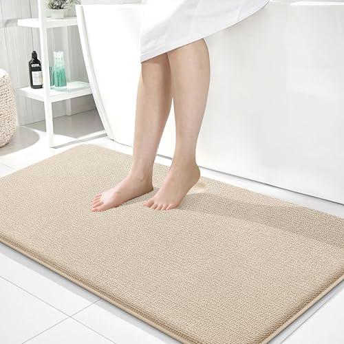 OLANLY Memory Foam Bathroom Runner Rugs 44x24, Absorbent Long Mat, Beige | Soft Quick Dry Bath Rugs, Non-Slip Carpet, Machine Washable Mat for Bathroom Floor, Tub and Shower, Home Decor Accessories - color: Beige, size: 44" X 24"