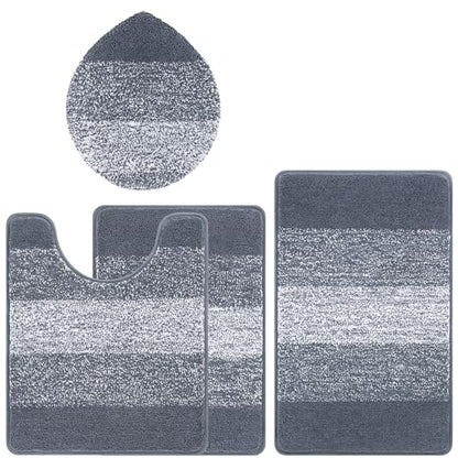 Bsmathom Bathroom Rug Set 4 Piece, Plush Microfiber Bath Mat, Dark Grey | Super Water Absorbent, Non Slip Machine Washable Bath Rug Sets with Toilet Lid Cover and U-shaped Contour Toilet Mat - color: Dark Grey, size: 18"x26"+20"x31"+U20"x24"+Cover19"x21"