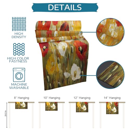 Table Runner and Placemats Set of 6 White Red Flower Leaf Decorative Dining Table Runner with Matching Placemats Plant Oil Painting Table Decor for Kitchen Dining Room and Everyday Use 13x90in - size: 13"x90"+6pcs