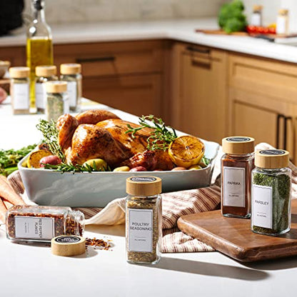 24-Piece Spice Jars Set by Le'raze: Glass Jars with Bamboo Lids, Labels & Funnel, Airtight Kitchen Storage