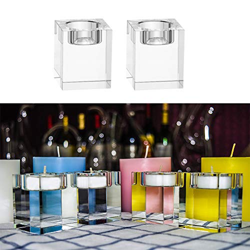 4 Pcs Clear Crystal Candle Holders, 2×2×1.6 inch Square Tealight Candle Holders Solid Square Tea Light Holders for Table Centerpiece Wedding Decor and Dinner Party Home Decor Candlelight