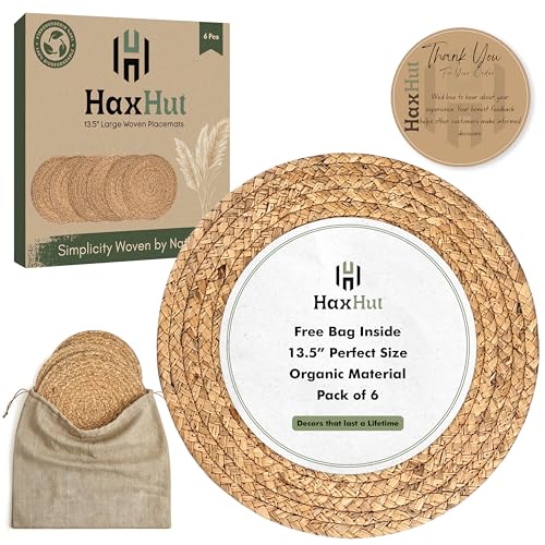 13.5” Woven Placemats, Round Rattan Placemats Set of 6, Natural Wicker Chargers for Dinner Plates, Heat Resistant, Easy to Clean, and Non-Slip – Elegant and Practical Addition to Your Dining Table - style: 13.5" Pack of 6