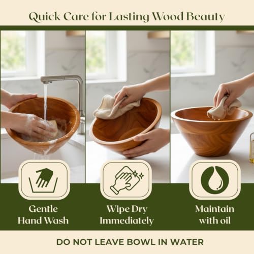 Aurah Salad Bowl, 2.3 Qt Acacia Wood Mixing & Serving Bowl, Small Size | Kitchen & Outdoor Dining Wooden Bowls for Salad, Pasta and Fruits, 8" Diameter x 4.2" Height - size: Small