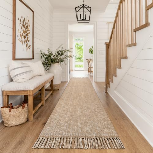 Long Entry Hall Runner Rug, 2.6x14 ft Kitchen Carpet | Washable Boho Bedroom Rug, Tan Modern Farmhouse Braided Woven Cotton Carpets Runners for Bedside, Entry - color: Tan/Cream, size: 2.6' x 14' (Rectangular)
