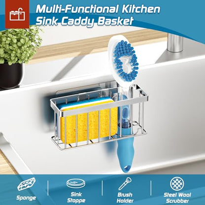 MURLONG Sponge Holder for Kitchen Sink,Sink Caddy Organizer with Suction Cups/Adhesive Strips,Dish Sponge Holder Design for Sponges,Scrubber,Stoppers-Silver - color: Silver