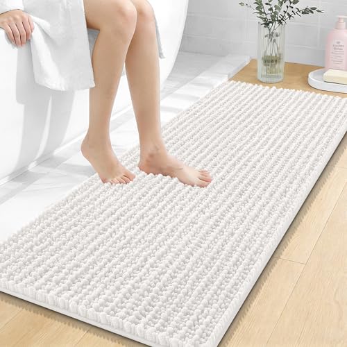 OLANLY Bathroom Runner Rugs 47x20, Thick Soft Absorbent Chenille Bath Rugs | Ivory, Quick-Drying Rubber Backing, Long Shaggy Bath Mat, Machine Washable for Floor, Tub and Shower, Home Decor Accessories - color: Ivory, size: 47" x 20"