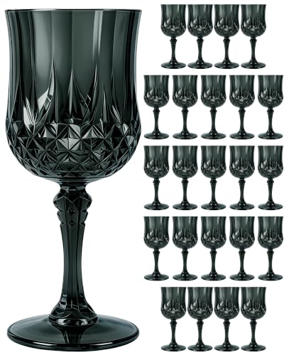 24PCS Black Plastic Wine Glasses 7oz Acrylic Goblets Unbreakable | Shatterproof, Reusable & Disposable, Vintage Drinking Glasses with Stem, for Wedding Outdoor Dinner Party Bridal Shower - color: Black