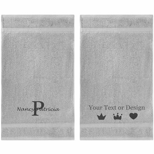 Personalized Passion Towels Set with Name, Monogram - 2 Pack Highly Absorbent & Super Soft Turkish Cotton Hand Towels for Spa, Gym, Pool & Hotels - 16"x27" - Light Gray - color: Light Gray, size: 2 Pack Hand Towels (16"x27")