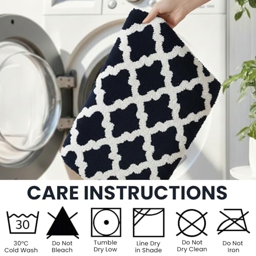 C23 Bathroom Rug Set of 2 (20"x32" & 16"x24") - 2200 GSM Ultra-Absorbent Plush Bath Mats Navy Blue & White - color: Navy/White