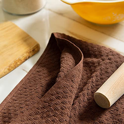 COTTON CRAFT Amazing Kitchen Towels - 8 Pack 100% Cotton Waffle Terry Towel | Chocolate - 16x28 Euro Café Waffle Weave Dish Towels - Soft Absorbent Quick Dry Low Lint Reusable Pantry Bar Cleaning Cloth - color: Chocolate, size: 8 Pack