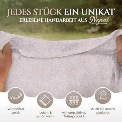 Cashmere Blanket – Hand Woven 100% Pure Wool Throw Blanket, 135 x 270 cm – Plain Cozy, and Soft Blanket for Bed, Sofa, or Couch - Made in Nepal - color: Light Grey