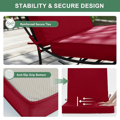 Summsun Patio Dining Seat Cushions Set of 4, 20 x 20 Inch, Burgundy | High Back, High-Resilience Foam, Non-Slip Bottom, Water Resistant, Removable Cover, Tie Straps, Fit for Adirondack, Rocker - color: Burgundy