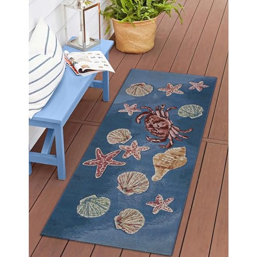 Liora Manne Esencia Machine Washable Non-Slip Low Profile Indoor/Outdoor Mat-Transitional, Coastal, Seashell, Whimsical, Shell We Dance Aqua 1'11" x 4'11" - color: Shell We Dance Aqua, size: 1'11" x 4'11" (Rectangular)