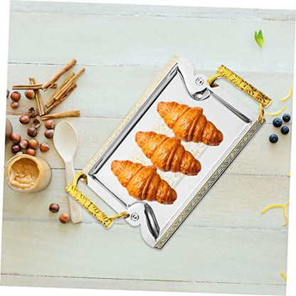 STOBAZA Metal Dessert Tray with Handle Decorative Fruit Serving Platter 12-inch Food Organizer for Parties Cafes and Restaurants for Desserts and Snacks