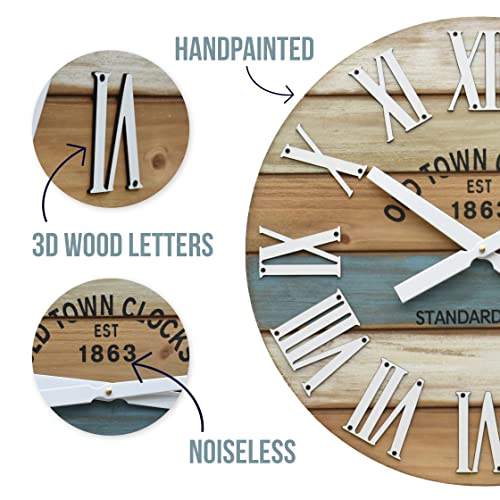 30" Wooden Multi-Color Maritime Coastal Beach Large Roman Wall Clock (Blue, 30 inch) - color: Roman Blue, size: 30 inch