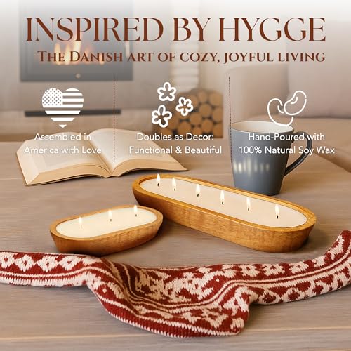 Dough Bowl Candle Co. Wooden Bowl Candle - 32 Oz. 17x5x2 6-Wick Large Lavender Soy Candles for Home Scented, Long Lasting Aromatherapy for Women and Men with Up to 80H Burn Time, Decoration Gifts - size: 6-Wick
