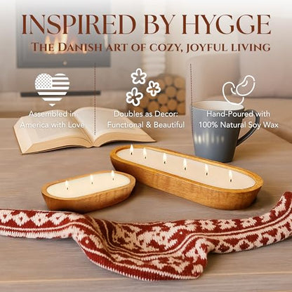 Dough Bowl Candle Co. Wooden Bowl Candle - 32 Oz. 17x5x2 6-Wick Large Lavender Soy Candles for Home Scented, Long Lasting Aromatherapy for Women and Men with Up to 80H Burn Time, Decoration Gifts - size: 6-Wick