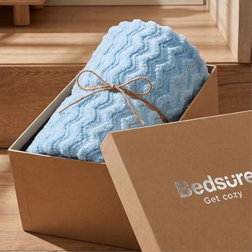 Bedsure Light Blue 3D Wave Fleece Throw Blanket for Couch - GentleSoft Spring Fluffy Blanket for Sofa Bed Room Decor, Super Cozy Fleece Throw for Women, Warm Cute All Season Gift, 50x60 Inches
