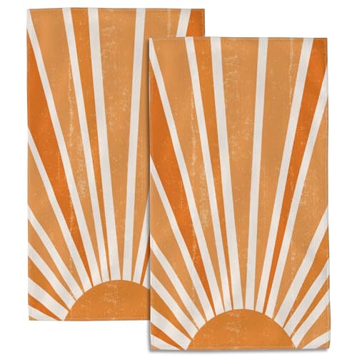 Abstract Bohemian Orange Sunset Geometric 2 Pack Hand Towels for Bathroom, Highly Absorbent Soft Hanging Kitchen Dish Towel Spa Gym Towels for Home Decor & Gift Idea,14"X28" - color: Abstract Bohemian Orange Sunset Geometric