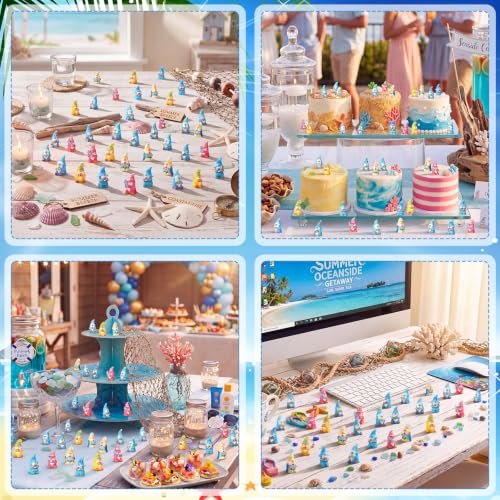 Yaomiao 60 Pcs Mini Summer Ocean Gnomes Figurines Summer Starfish Coral Shell Miniature Tiny Resin Statues Gnomes Figures Resin Gnome Decorations for Beach Hawaiian Party Favor Gift Tiered Tray Decor - style: Summer Ocean