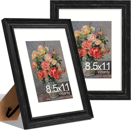 Vittanly 8.5x11 Picture Frames, Vintage Photo Frame, Distressed Black, 2-Pk | Display 6x8 Pictures with Mat or 8.5x11 without Mat, Certificate Frames with Plexiglass, Wall and Tabletop Rustic Home Decor - color: Distressed Black, size: 8.5x11