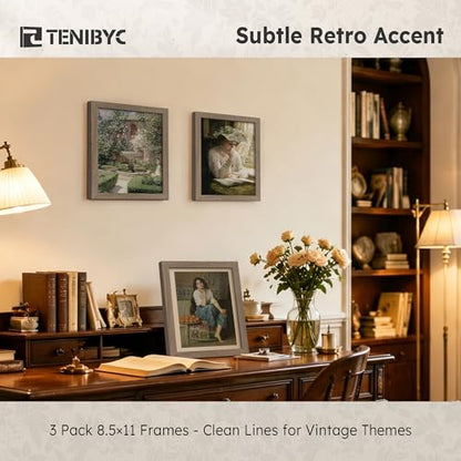 8.5x11 Walnut Picture Frame with HD Glass - 3pk, Natural Solid Wood Picture Poster Frame, Wall Gallery Frame - color: Walnut, size: 8.5 X 11, style: 3 Pack