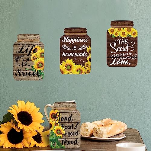 4 Pieces Kitchen Wall Decor Mason Jar Set, Wooden Kitchen Dining Room | Signs Country Wall Art Farmhouse Tiered Tray Decor 7.1*4.7Inch (Sunflower)