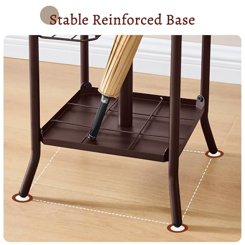 FAVOOSTY Coat Rack Freestanding,Coat Rack Stand with Umbrella Holder,Metal Coat Tree with 12 Hooks,Tree Clothes Hat for Entryway, Hallway, Bedroom, Living Room & Office -Brown - color: Brown
