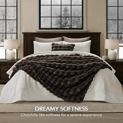Faux Rabbit Fur Bubble Throw Blanket, 60"x80", Dark Brown | Ultra Soft, Luxury Faux Rabbit Fur Throw, Thick Warm Bubble Blanket, Cozy Fluffy Reversible, for Bed, Couch, Chair, Sofa - color: Dark Brown, size: 60"x80"