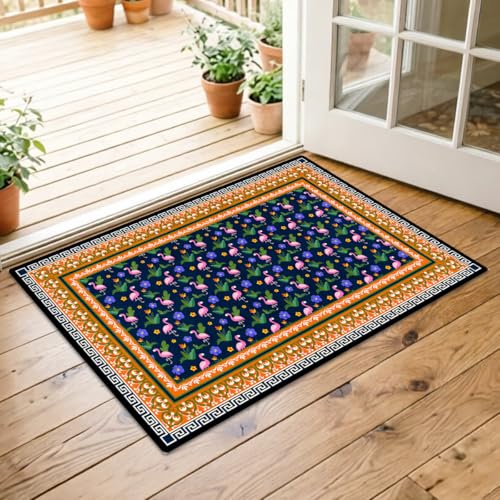 Washable Corridor Runner Rug, Non-Slip Hallway Rug with Upgrade Rubber Backing, Stain Resistant Faux Wool Distressed Carpet for Bedroom Kitchen Laundry Corridor Balcony (Flamingo, 35.4" x 23.6") - color: Flamingo‌, size: 1'11" x 2'11" (Runner)