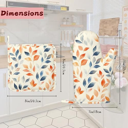 Autumn Leaves Heat-Resistant Silicone Oven Mitts and Pot Holder 4 Piece Set,Non-Slip Kitchen Oven Gloves for Baking, BBQ, Cooking,Grilling - color: Autumn Leaves