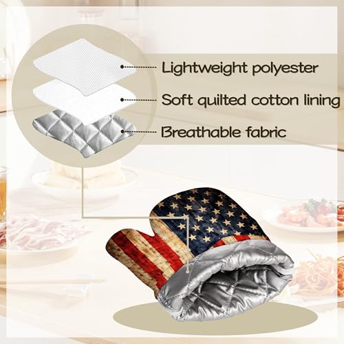 Retro USA Flag Oven Mitts and Pot Holders Set of 4, Heat Resistant Non Slip Kitchen Gloves Hot Pads, Chef Cooking Baking Gifts for Women Bakers, Kitchen Gifts for Cooking Lover Cooks Mom - color: Retro Usa Flag